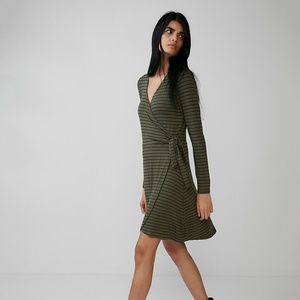 Express green and black striped wrap dress